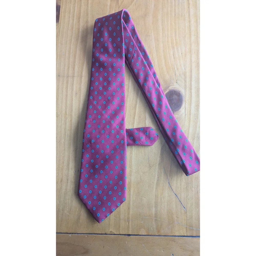 Bert Pulitzer Mens‎ Silk Tie Burgundy Red Blue Geometric Medallion Pattern